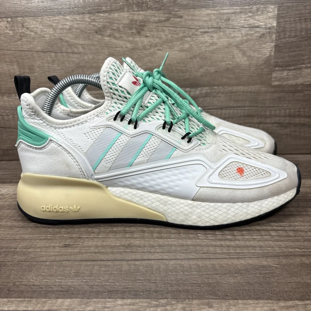 Adidas ZX 2K Boost White Green Mens US Size 8 EUR 41.3 FX4172 Running Shoes
